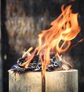 Bûche en feu, symbole de l'efficacité économique de l'allume-feu Neandertal