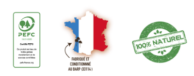Certifié PEFC · Fabriqué en France au BARP · 100 % Naturel